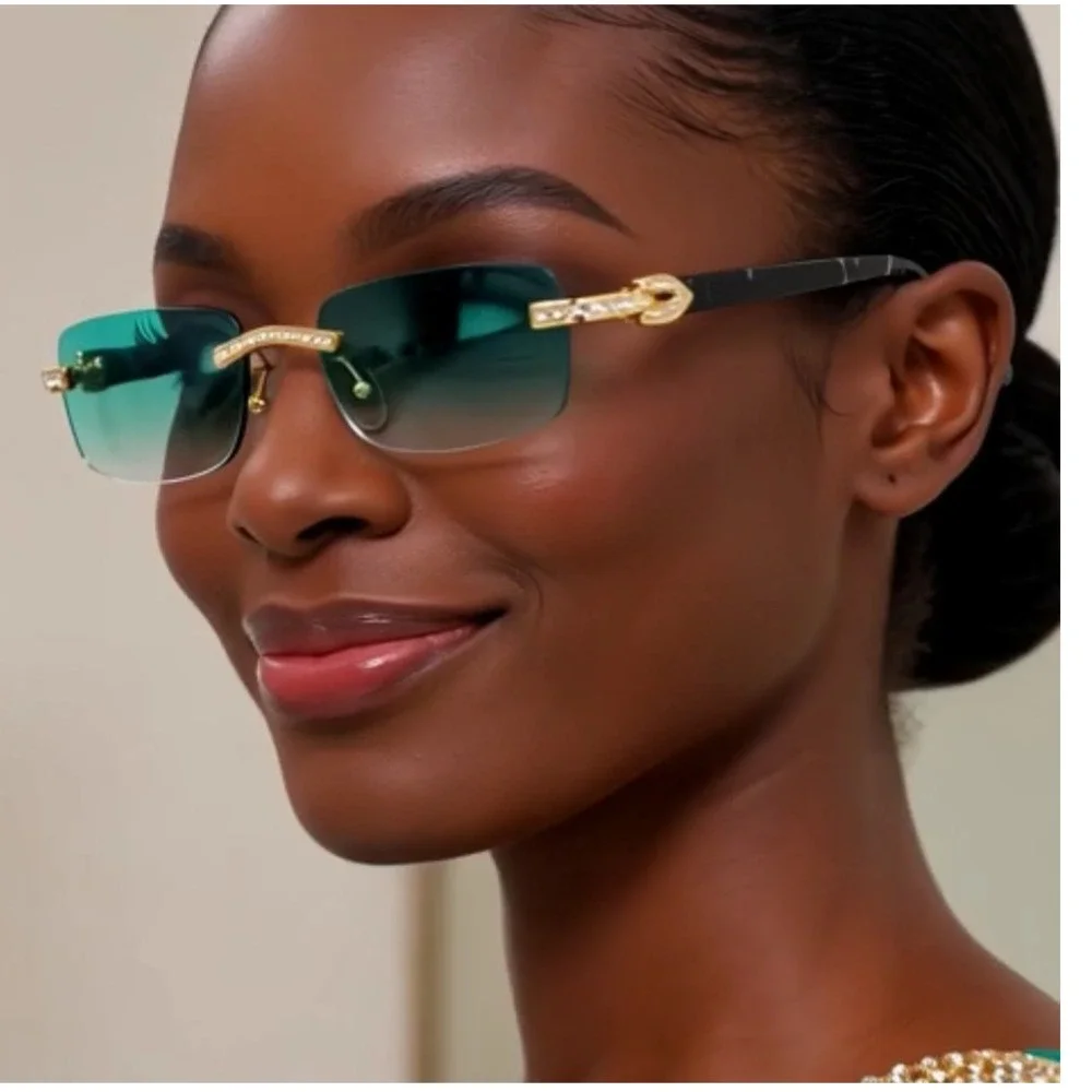 Women Square Sunglasses Green Gradient Lens Retro Shield Classy Luxury Gafas New